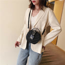 Creative Round Shoulder Bag Leather Small Women Crossbody Handbag (Black)