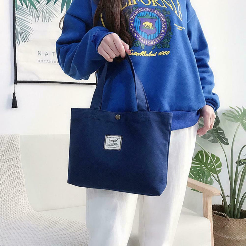 Women Travel Canvas Handbag Casual Letter Print Lunch Shopping Bag (Blue)