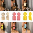 Retro Exaggerated Paint Geometric Pendant Earrings Women'S Statement Round