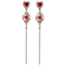 Crystal Fashion Women'S Pendant Earrings Red Crystal Long Tassel Earrings W