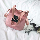 Letter Print Shoulder Bucket Handbags Women Canvas Crossbody Bags (Pink)