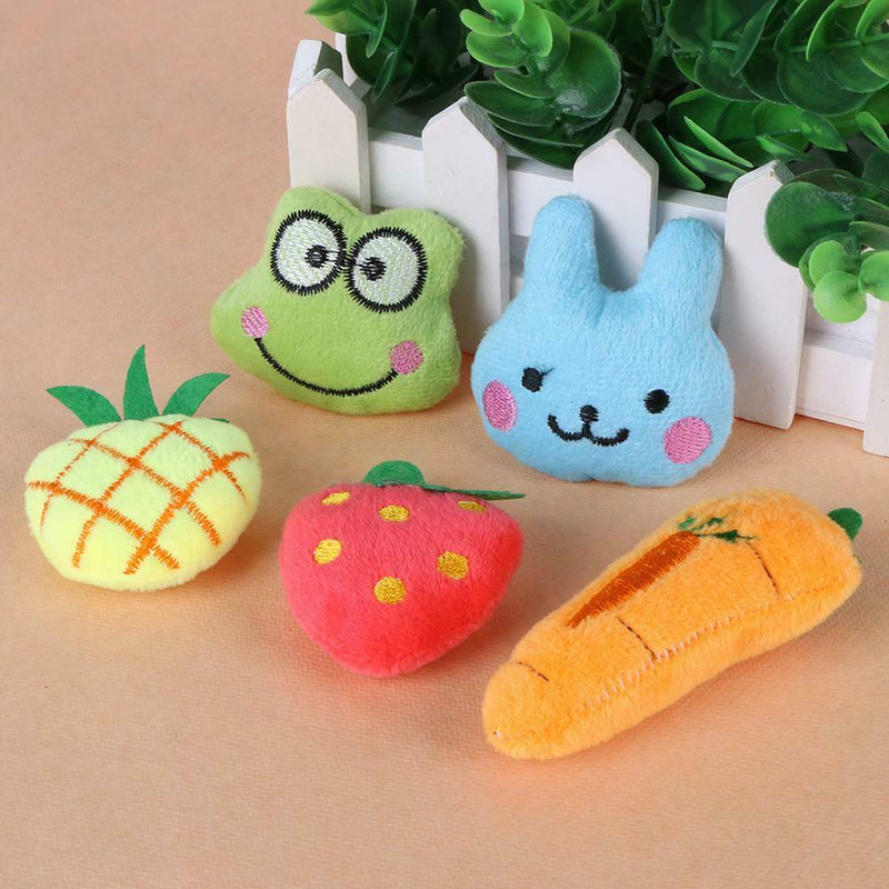 5pcs Fruit Animal Series Soft Plush Cotton Cat Dog Chew Plaything Pet Toys