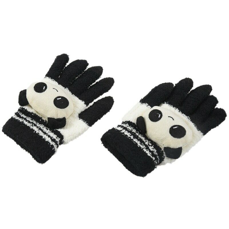 Women Winter Sweet Panda Design Touchscreen Gloves Black White