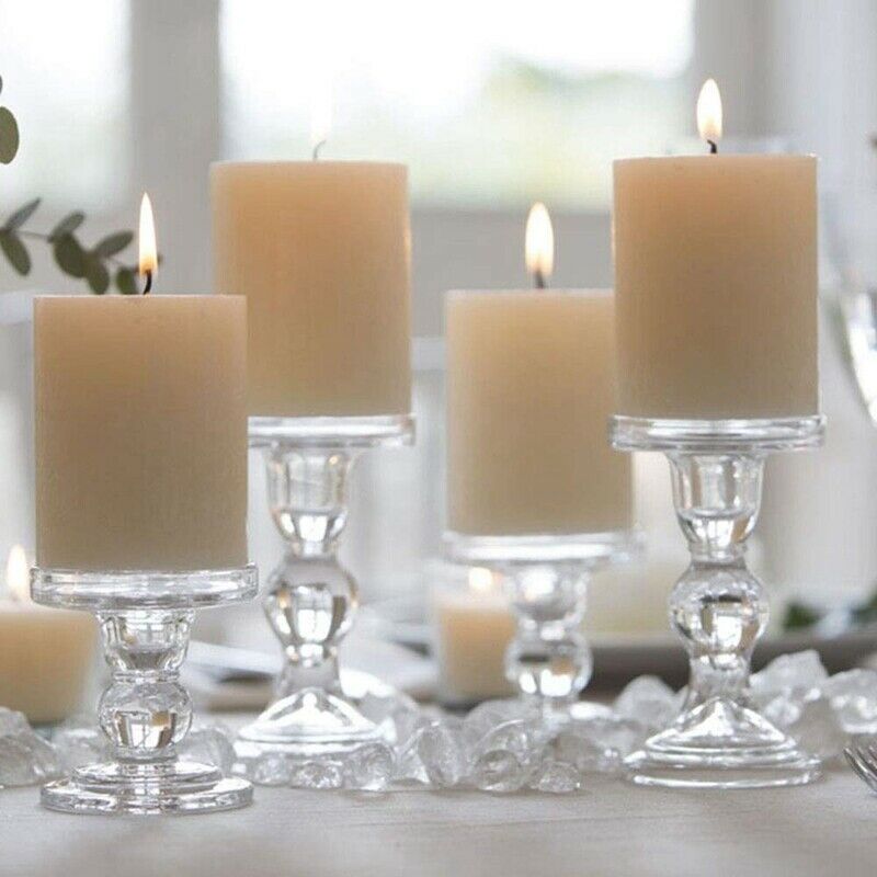 Clear Glass Pillar Candle Holder, Dual Use Taper Candle Stand for Pillar or B7G9