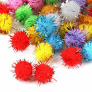 100Pcs Sparkly Glitter Tinsel Pompom Balls Small Pom Pom Ball Cat Toys 15mm