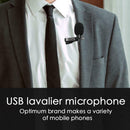 Mini USB Lavalier Microphone Clip on Collar Condenser Lapel Mic for Meeting PC