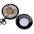 Retro Black Steampunk Mens Skeleton Mechanical Windup Hollow Pocket Watch