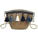 Women Tassel Coin Purse Diagonal Across The Shoulder Rattan Beach Bag(Brown)O5Y5