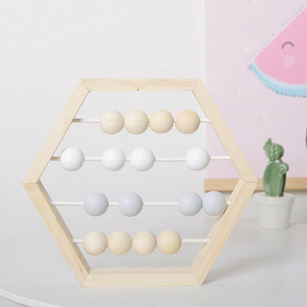 Nordic Style Natural Wooden Abacus With Beads Craft Baby Early Learning Edu J6N4