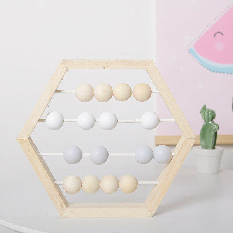 Nordic Style Natural Wooden Abacus With Beads Craft Baby Early Learning Edu J6N4