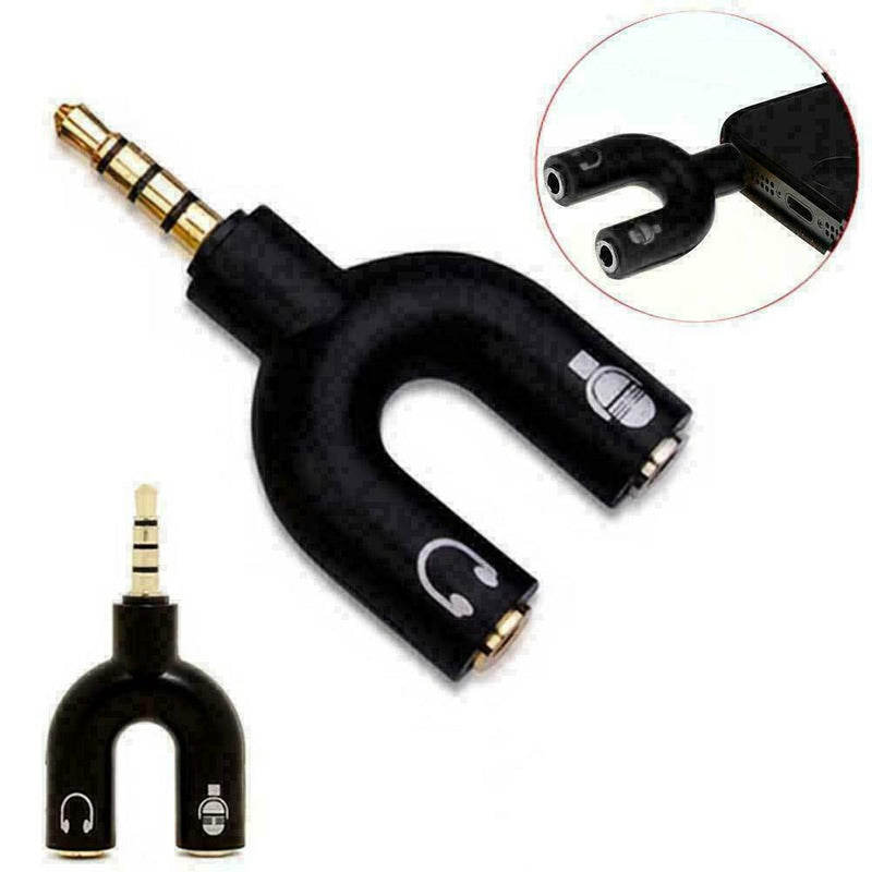 3.5mm Black Stereo Splitter to Mic Headset Jack Plug Adapter For Phone Pretty