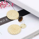 Retro Woven Circle Dangle Ear Stud Women Rattan Geometric Earrings Jewelry