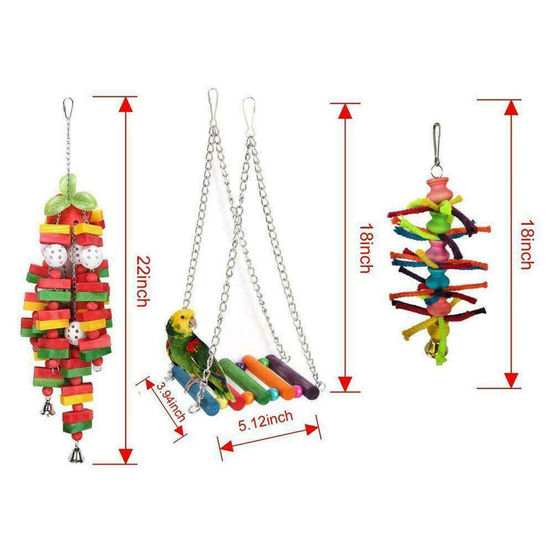 3PCS/Set Bird Parrot Toys Set Hanging Bell Bird Cage Swing Hammock Small P6O7