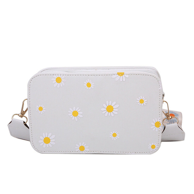 Small Fresh Leather Shoulder Bags Women Girls Floral Messenger Bags (White) A