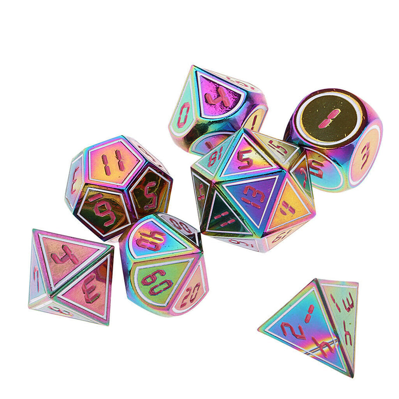 7x Rainbow Metal Dices for Role Playing Board Game D4-D20 14mm/0.55'' Gift A