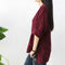 Women T-Shirt Long Sleeve Solid Cotton And Linen Ladies Tops (Wine Red L) A