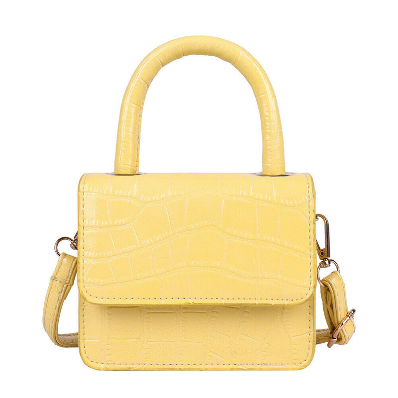 Women Leather Mini Shoulder Handbags Flap Messenger Crossbody Bags (Yellow) A