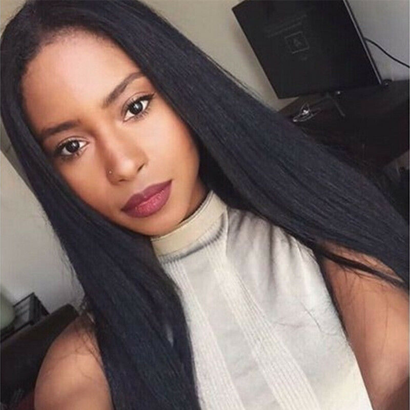 Natural Hair Wig Straight Heat Resistant Synthetic Lace Front Wigs Black Co BX