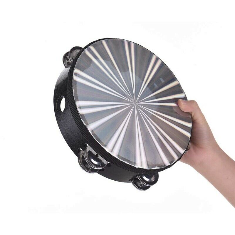8 Inch Wooden Tambourine Handbell Hand Drum Reflective Head Percussion Inst