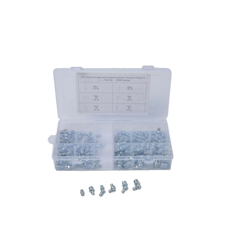 110x Car Truck Marine Boat 1/4" 1/8" Hydraulic Grease Zerk Fitting SAE Kit