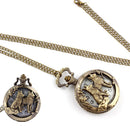 Unisex Bronze Wolf Hollow Quartz Pocket Watch Necklace Pendant Chain Women Men*