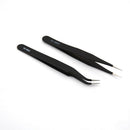 2Pcs/set New Black Anti-static Straight Curved Tweezers Fashion Tools ME
