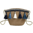 Women Tassel Coin Purse Diagonal Across The Shoulder Rattan Beach Bag(Brown
