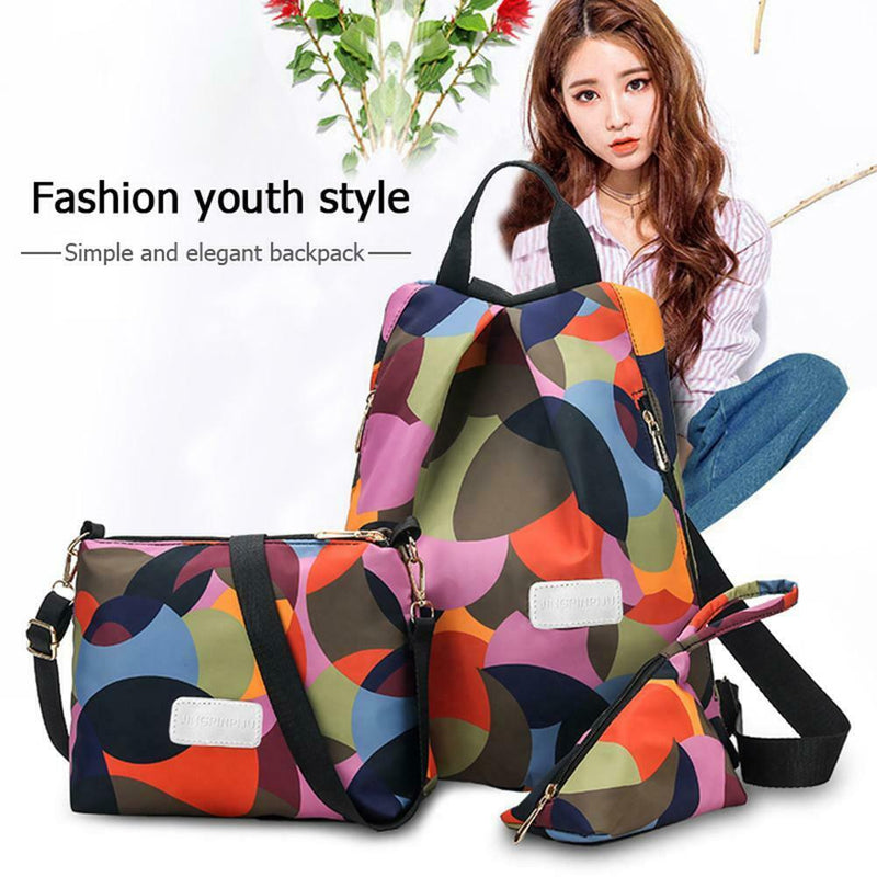 3pcs/set Women Geometric Print School Bags Girls Travel Shoulder Backpacks A