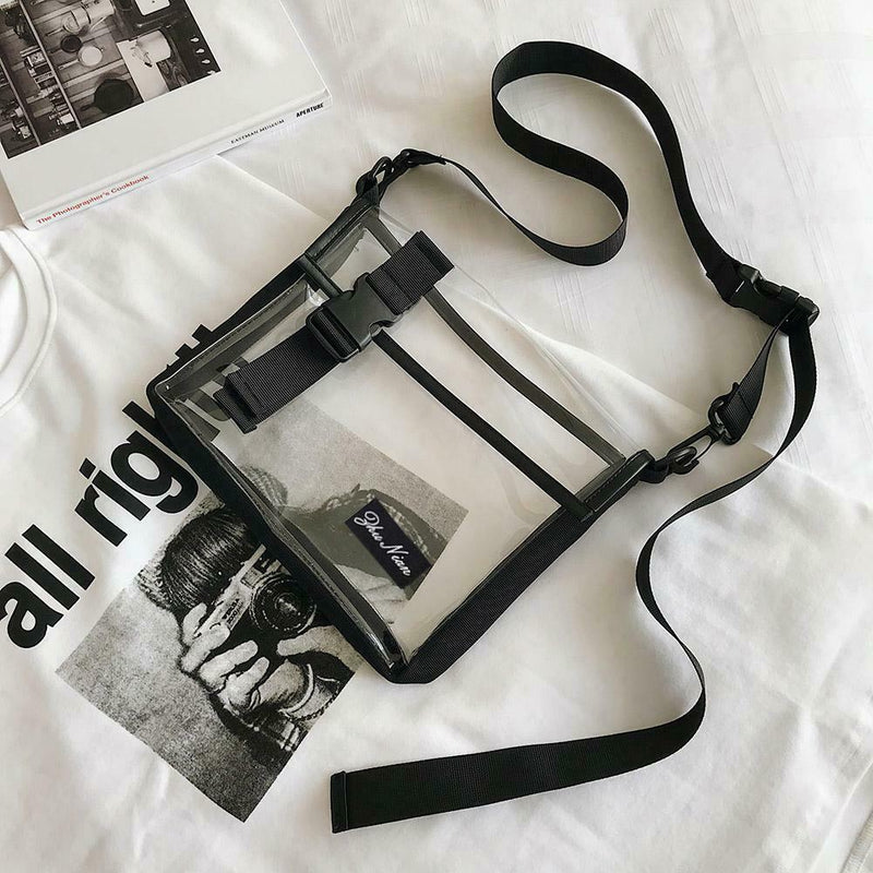 Transparent PVC Shoulder Messenger Bag Unisex Casual Crossbody Bags (Black)