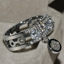 4X(New Plated Disc Ring Gorgeous Round White Rhinestone Engagement Ring WedW9S2)