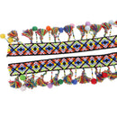 2pcs Pom Pom Ball Tassel Fringe Trim Jacquard Ribbon Sewing Appliques Craft