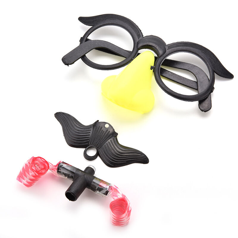 Pop Clown Glasses Costume Ball Round Frame Red Nose Whistle Mustache  Z