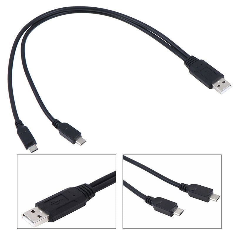 USB 2.0 Male To Male Dual Micro USB Splitter Y Charging Data Cable FT