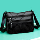 Fashion Women Splicing PU Rabbit Shoulder Bag Multi-pocket Messenger Purse