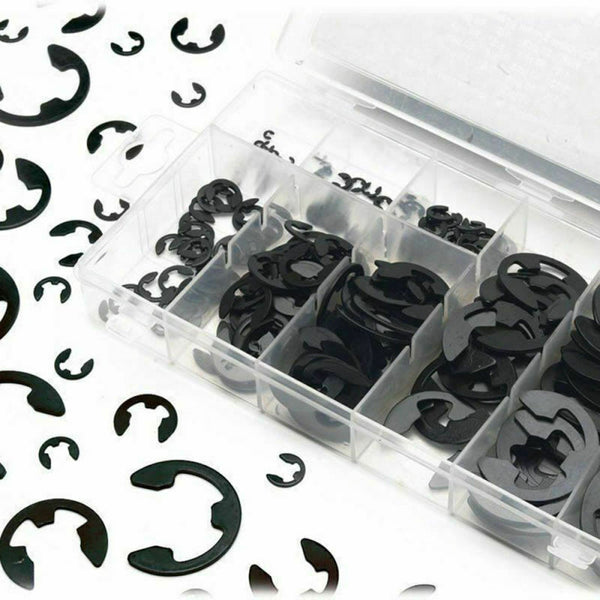 300pc E-Clip Assortment | SAE Black Oxide Fastener Set Retaining Ring Kit NLJ