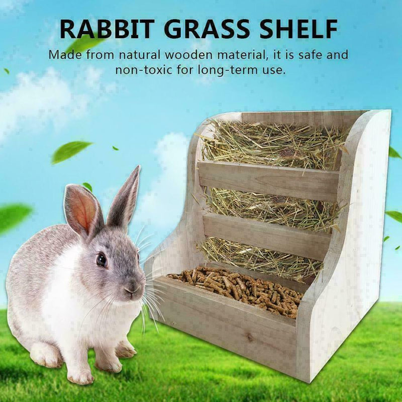 Rabbit Totoro Guinea Pig Hay Wooden Feeder Straw Frame Feeder Pine Cage Nat U4A3