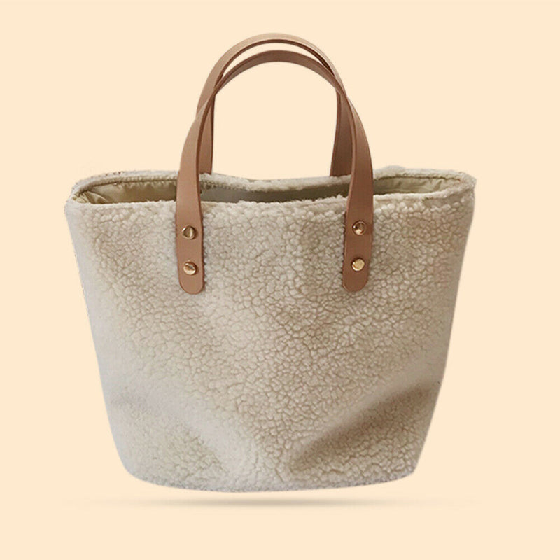 Splicing Leather Plush Casual Shoulder Top-handle Bag Autumn Handbag for Female