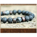 Mens Women Real Natural Stone 8mm Lava Rock Bracelet Elastic Yoga Beads Bracelet