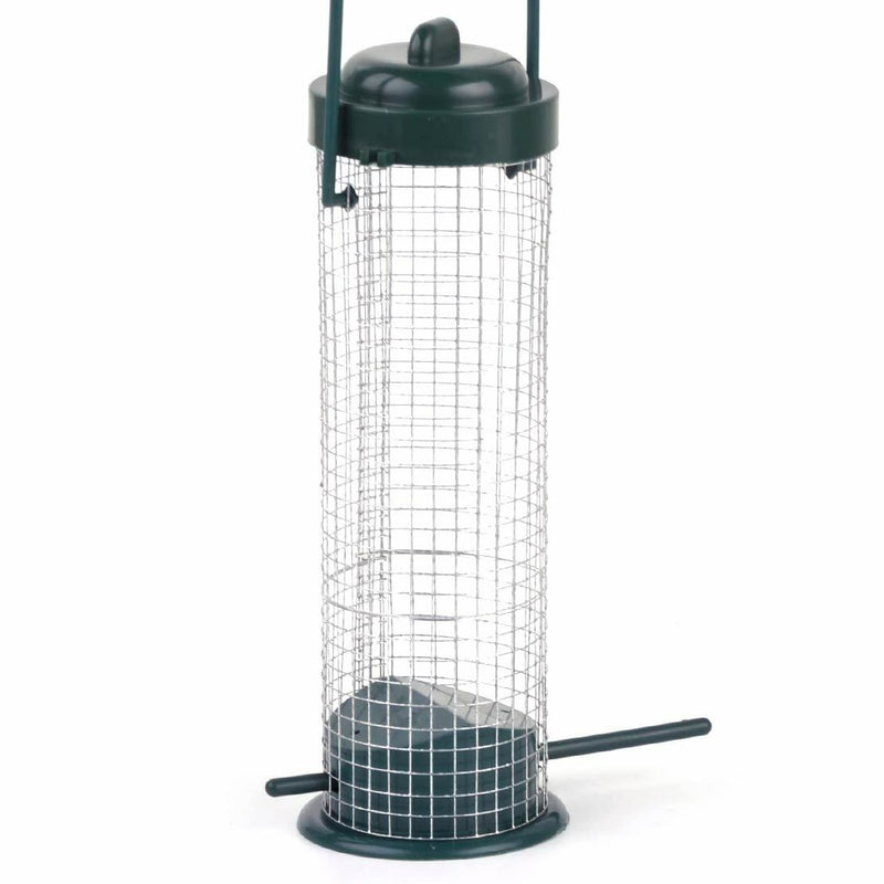 Green Hanging Wild Bird Seed Feeder Perch Peanut Garden Feeding Cage Iron Wire