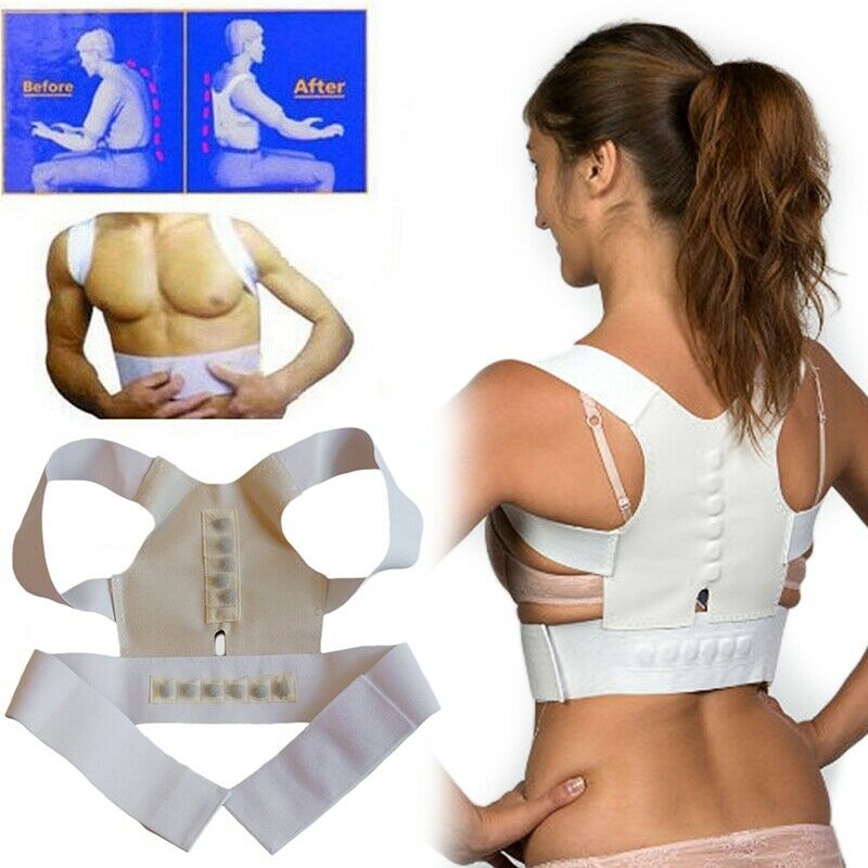 White Comfortable Adjustable Magnetic Posture Support Corrector Body's Back U7I2