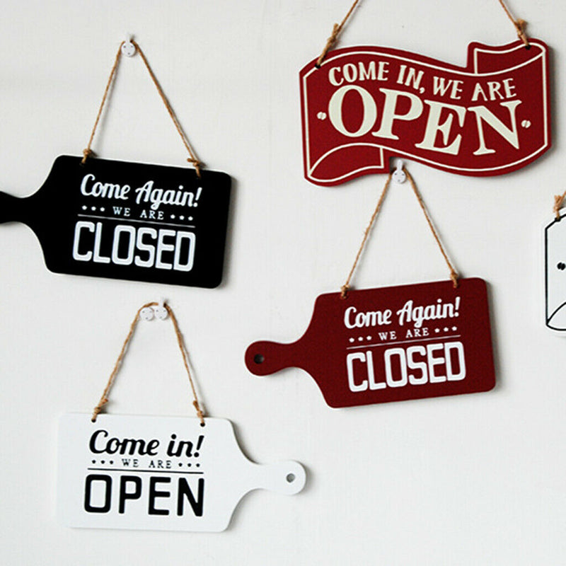 3pcs Open Closed Sign Welcome Wooden Hanging Plaque for Door Window Bar Cafe