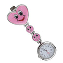 Pink Heart Quartz Movement Clip Nurse Brooch Fob Tunic Watch Smile Face