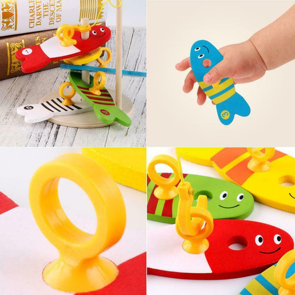 Colorful Wooden Fishing Digital Game Baby Kids Column Blocks Cartoon Toys #gib