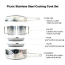 Backpacking Camping Cookware Pot Set Outdoor Mess Kit Stainless Steel Campi