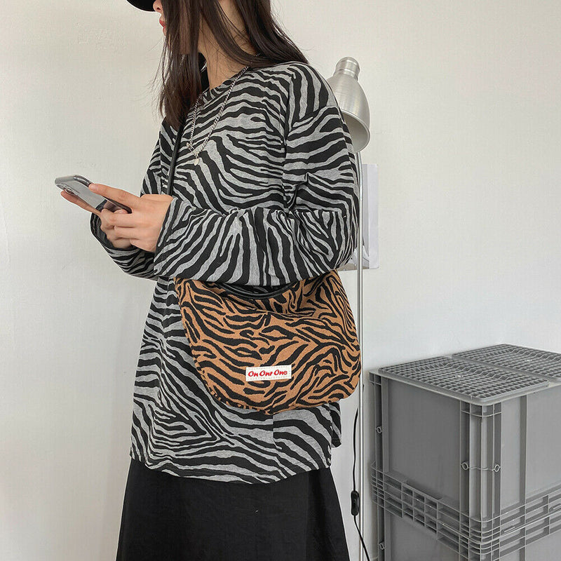 Retro Zebra Pattern Shoulder Dumpling Tote Women Big Capacity Messenger Bag