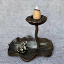 Chinese Bronze Frog Lotus Leaf Animal Incense Burner Incense Stick Censer