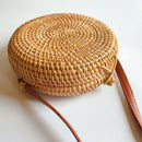 Gril Bag Handwoven Bali Round Retro Rattan Straw Beach Crossbody Bag Tops(B
