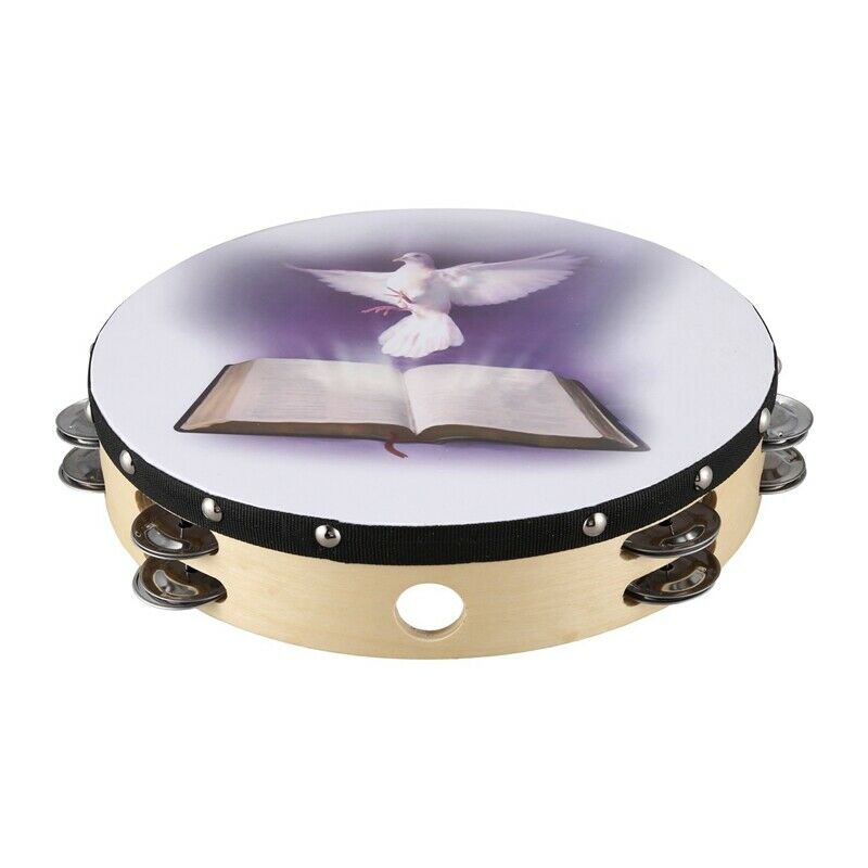 10 Inch Wooden Tambourine Pigeon Bible Music Percussion Instrument Tambouri