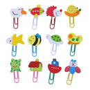12 pcs / 1 Set Cute Cartoon Animal Pattern Wooden Paper Note Clips Bookmark