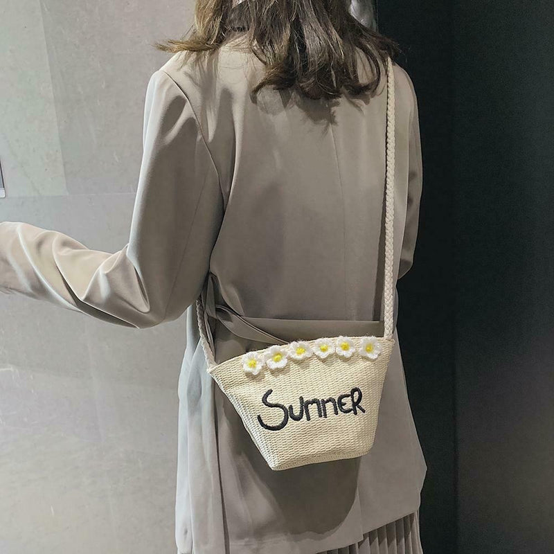 Straw Messenger Bags Woven Beach Crossbody Women Shoulder Handbags (Beige)